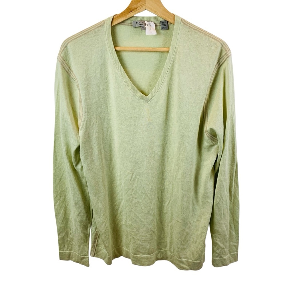 Ted Baker Men's 5/XL Light Green Silk Cashmere Cotton Lightweight V-Neck Sweater
